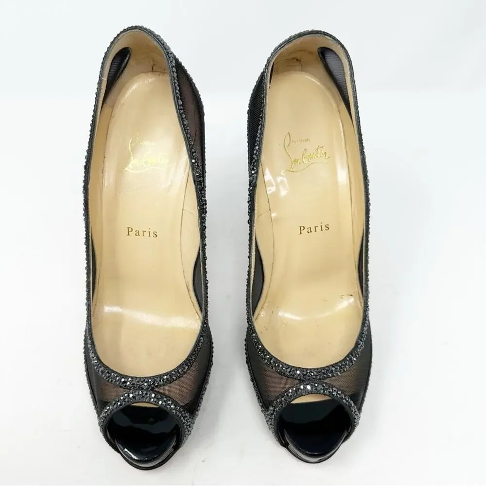 Christian Louboutin Camilla Strass Peep Toe Heels Womens Size EU 39.5